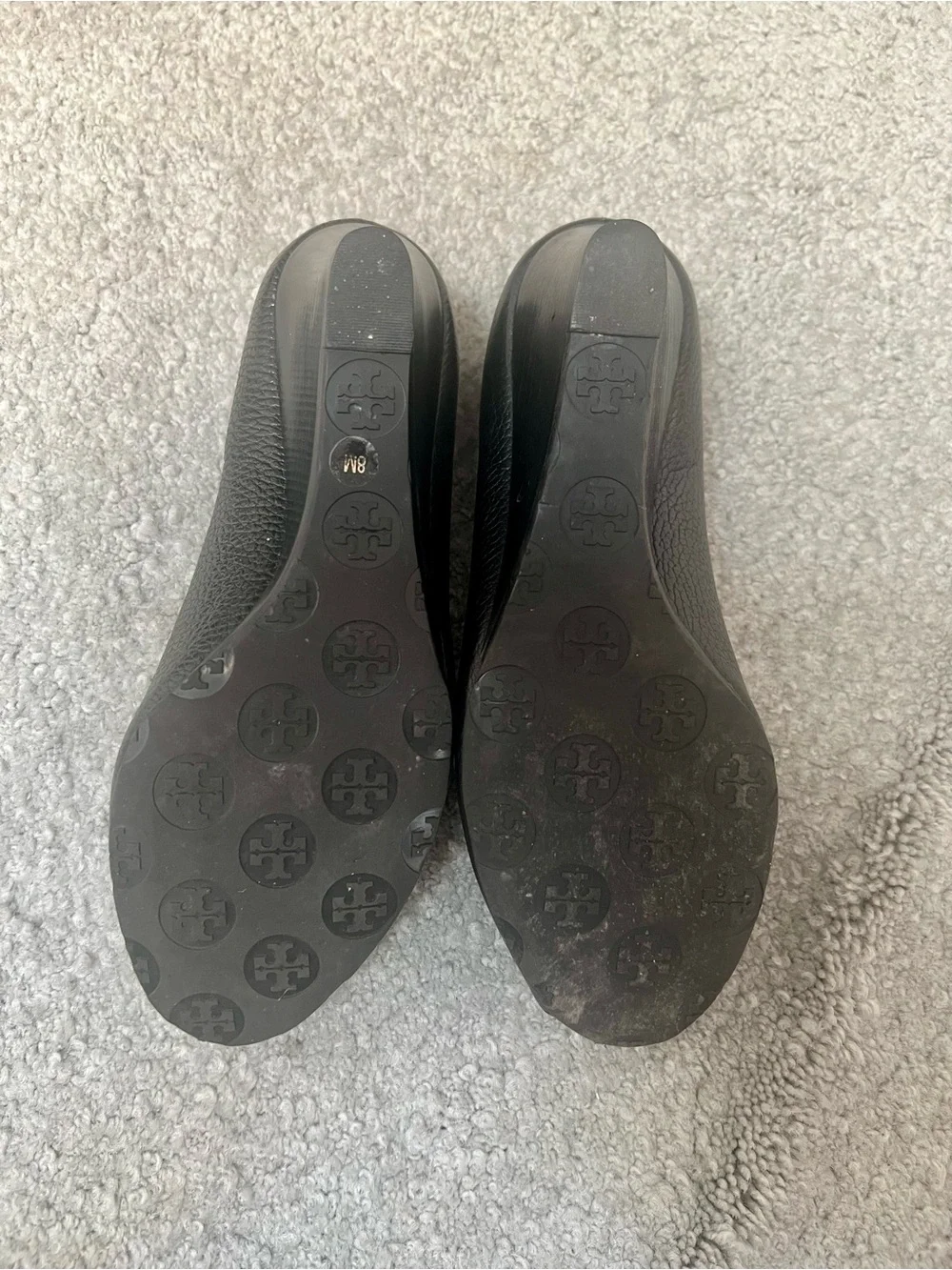 Tory Burch Sally Wedge Pumps in Black Tumbled / Pebbled Leather- 8M